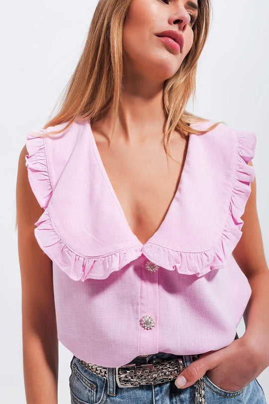 Crop top with bib collar in pink - Shirts