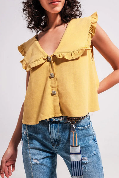 Crop top with bib collar - Shirts