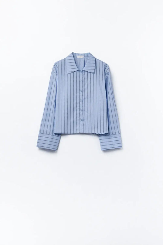 cropped blue striped poplin shirt - Shirts