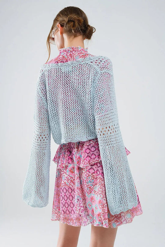 Cropped Cardigan In Baby Blue With Tie Closing - One Size / Blue - Sweaters
