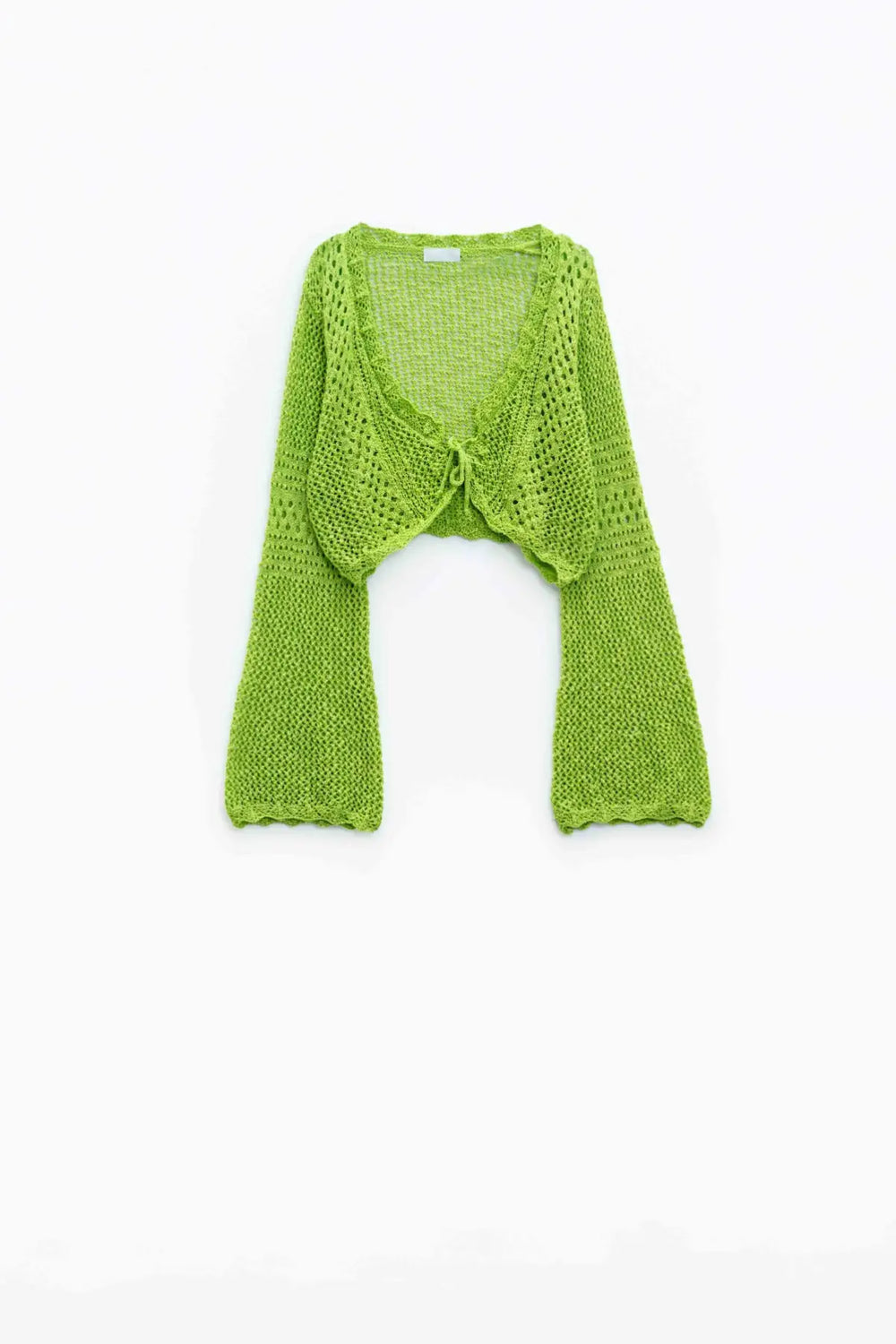 Cropped Cardigan In Lime With Tie Closing - One Size / Green - Sweaters