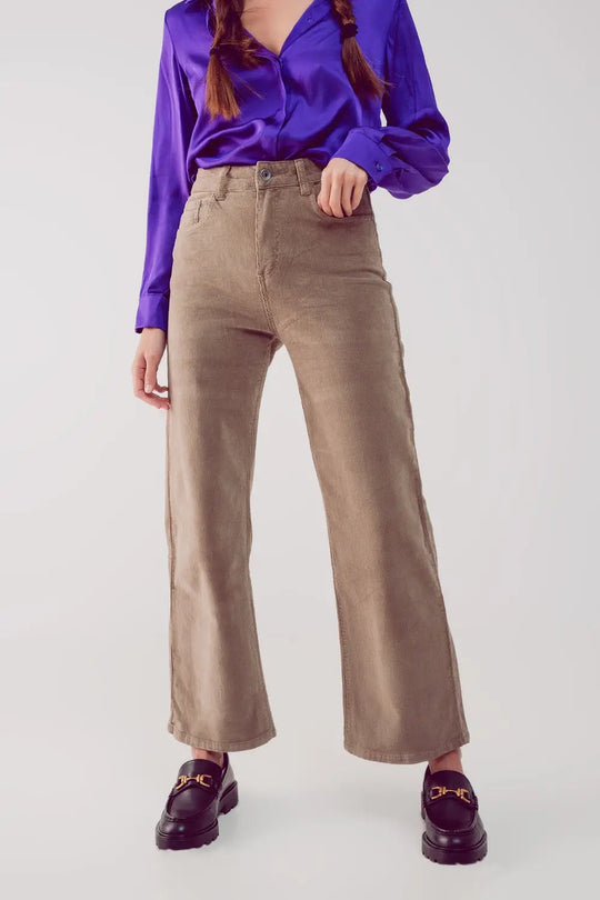 Cropped cord pants in beige - Pants