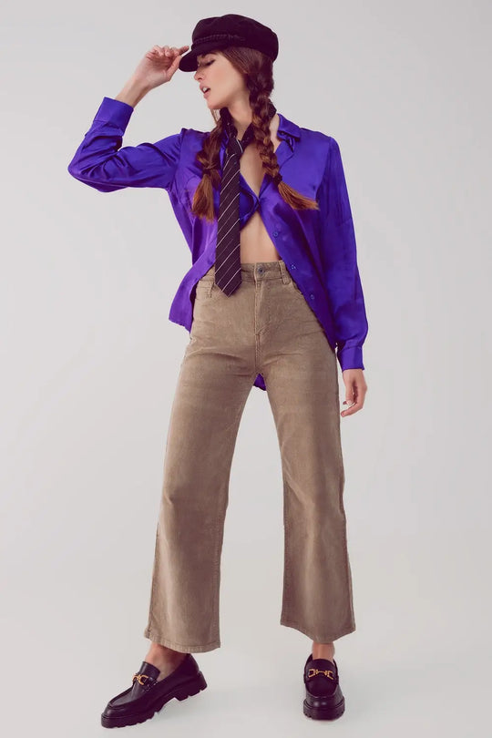 Cropped cord pants in beige - Pants