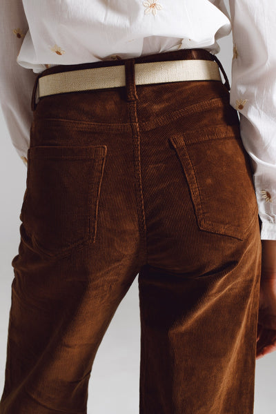 Cropped cord pants in brown