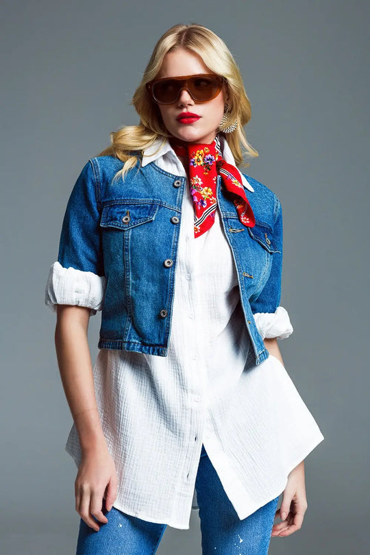 Cropped Denim Jacket CH Style In Mid Wash - Coats and Jackets