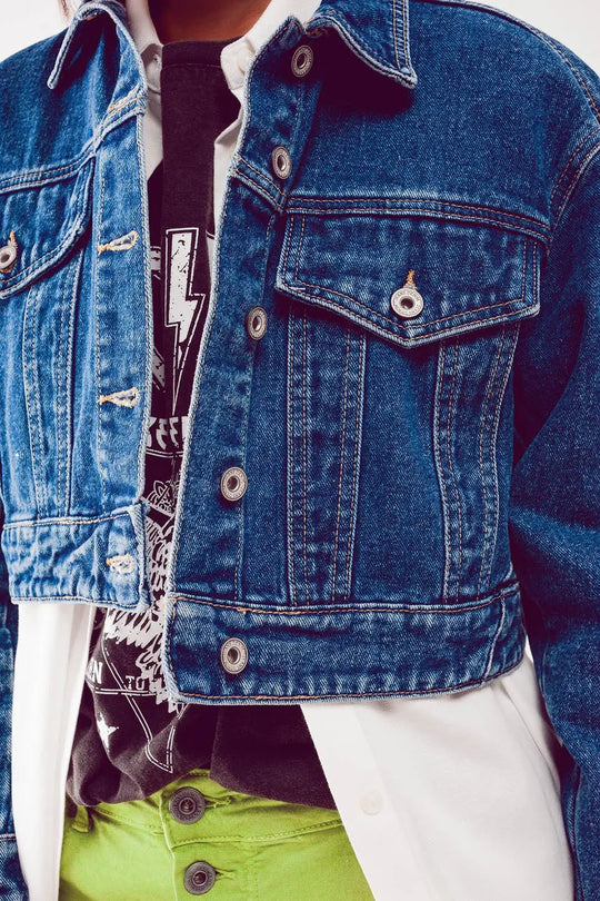 Cropped denim jacket in mid blue - Coats and Jackets