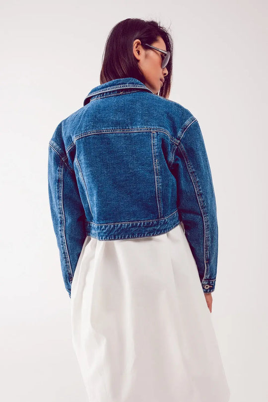 Cropped denim jacket in mid blue - Coats and Jackets