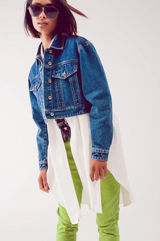 Cropped denim jacket in mid blue - Coats and Jackets