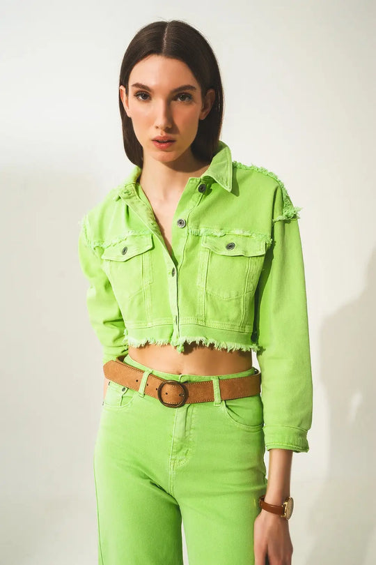 Cropped denim trucker jacket in acid green - Coats and Jackets