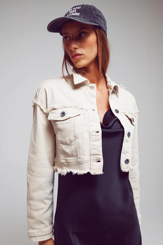 Cropped denim trucker jacket in beige - Coats and Jackets