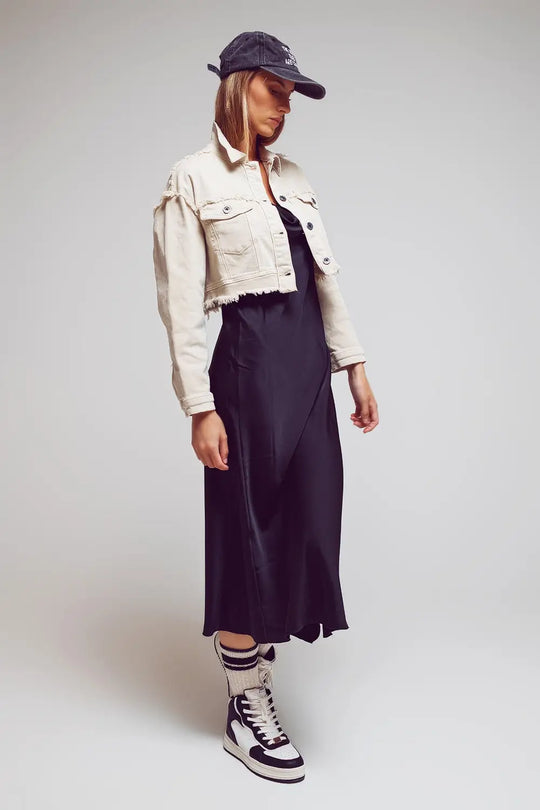 Cropped denim trucker jacket in beige - Coats and Jackets