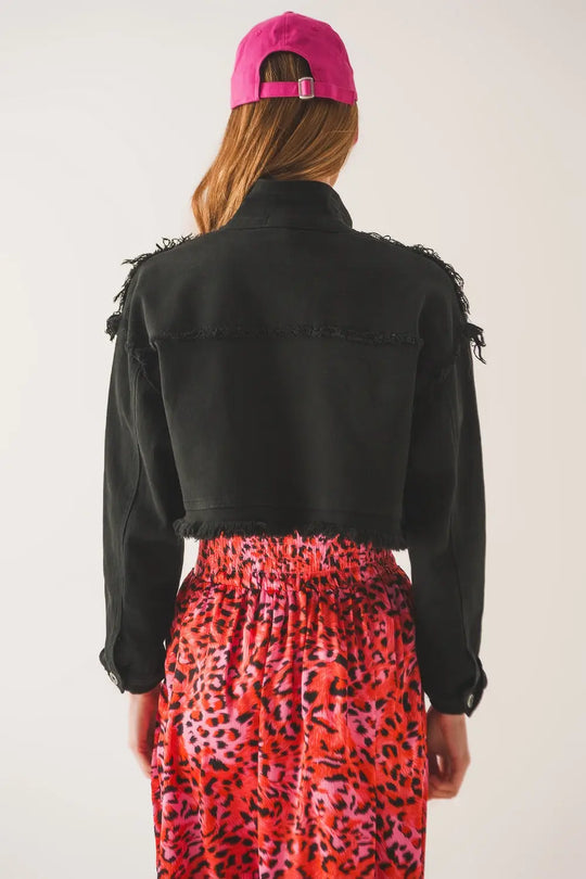 Cropped denim trucker jacket in black - Coats and Jackets