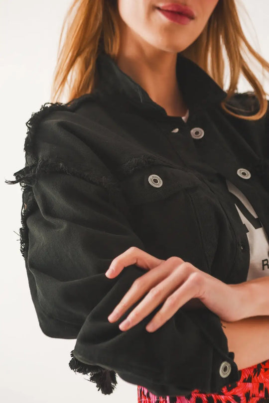 Cropped denim trucker jacket in black - Coats and Jackets