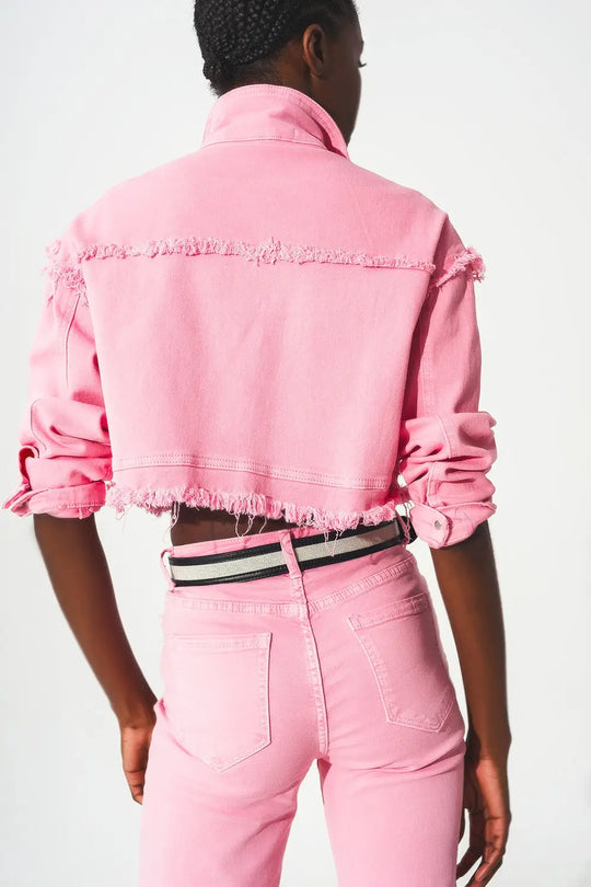 Cropped denim trucker jacket in pink - Coats and Jackets