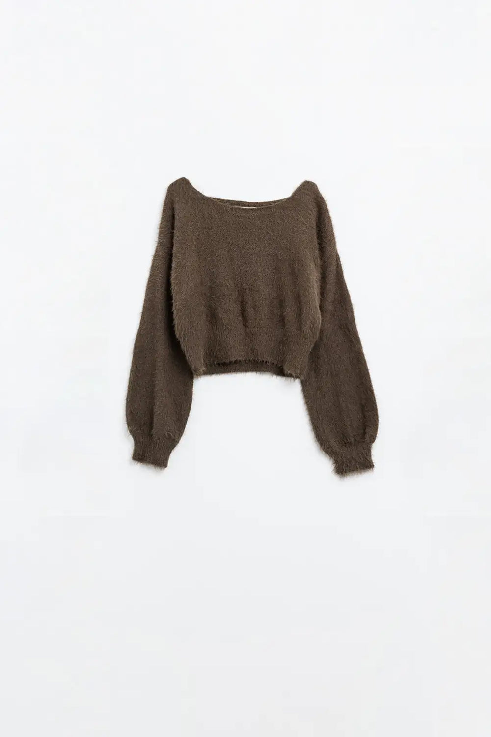 cropped fluffy sweater in brown fitted at the waist - One Size / Brown - Sweaters