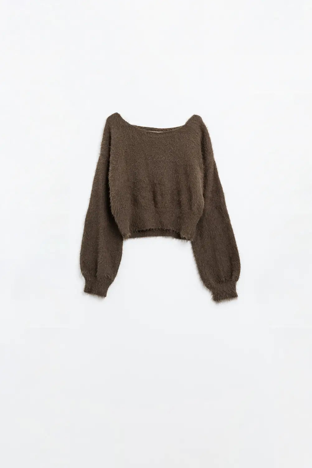 cropped fluffy sweater in brown fitted at the waist - One Size / Brown - Sweaters