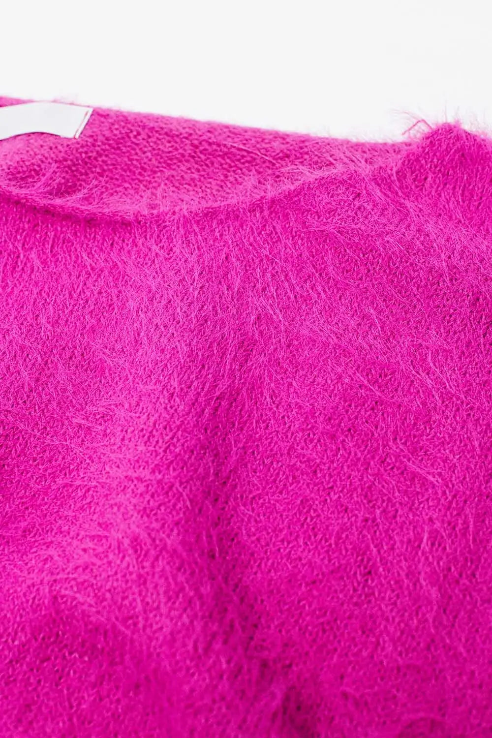 Cropped fluffy sweater in fuchsia fitted at the waist - One Size / Fuchsia - Sweaters
