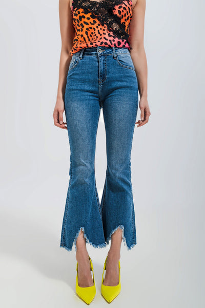 Q2 Cropped kickflare jeans in mid wash