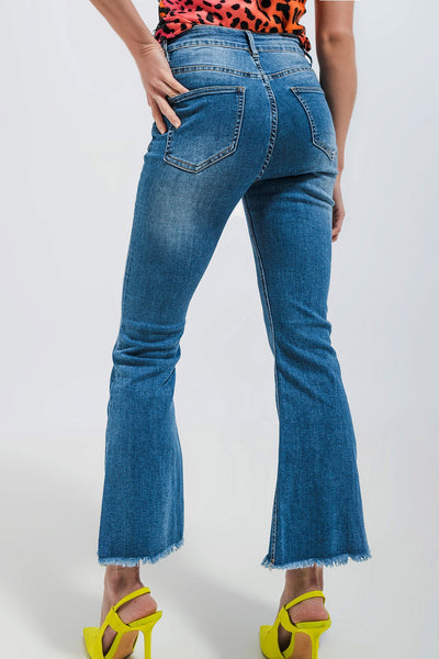 Cropped kickflare jeans in mid wash