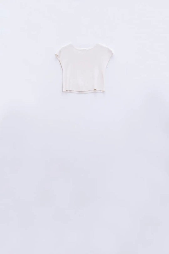 Q2 Cropped Knitted Short Sleeves T-shirt in White