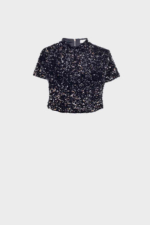 Q2 Cropped sequin top in black