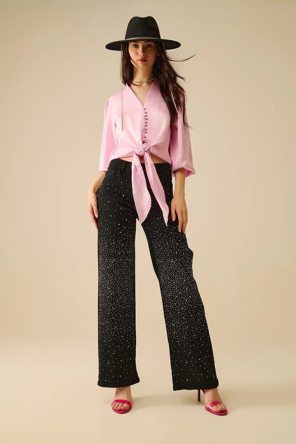 Cropped Shirt In pink Featuring knot - Shirts