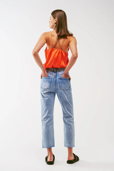 Cropped Shirt with Spaghetti Straps in Orange - Tops