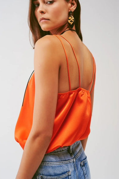 Cropped Shirt with Spaghetti Straps in Orange - Tops