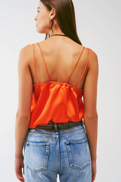 Cropped Shirt with Spaghetti Straps in Orange - Tops