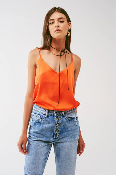 Cropped Shirt with Spaghetti Straps in Orange - Tops