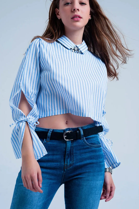 Cropped striped shirt in blue - Shirts
