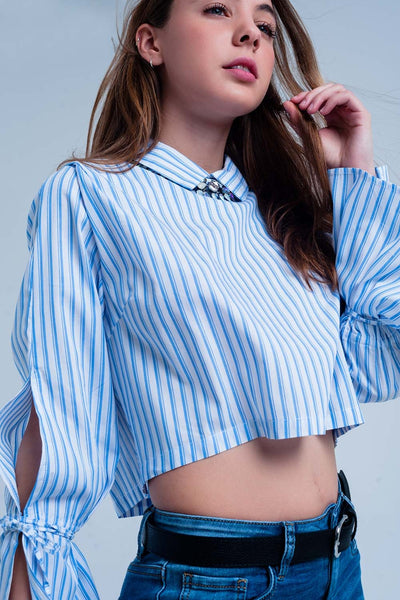 Cropped striped shirt in blue