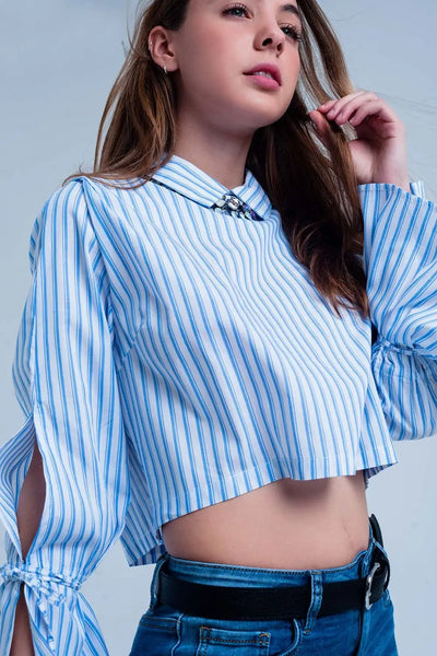 Cropped striped shirt in blue - Shirts