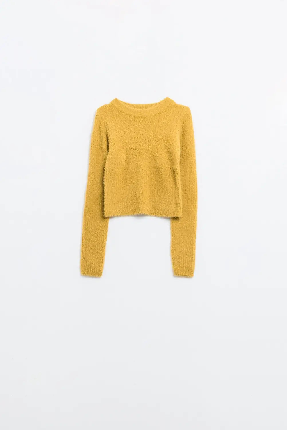 Q2 Cropped Sweater With Stitching Detail in yellow
