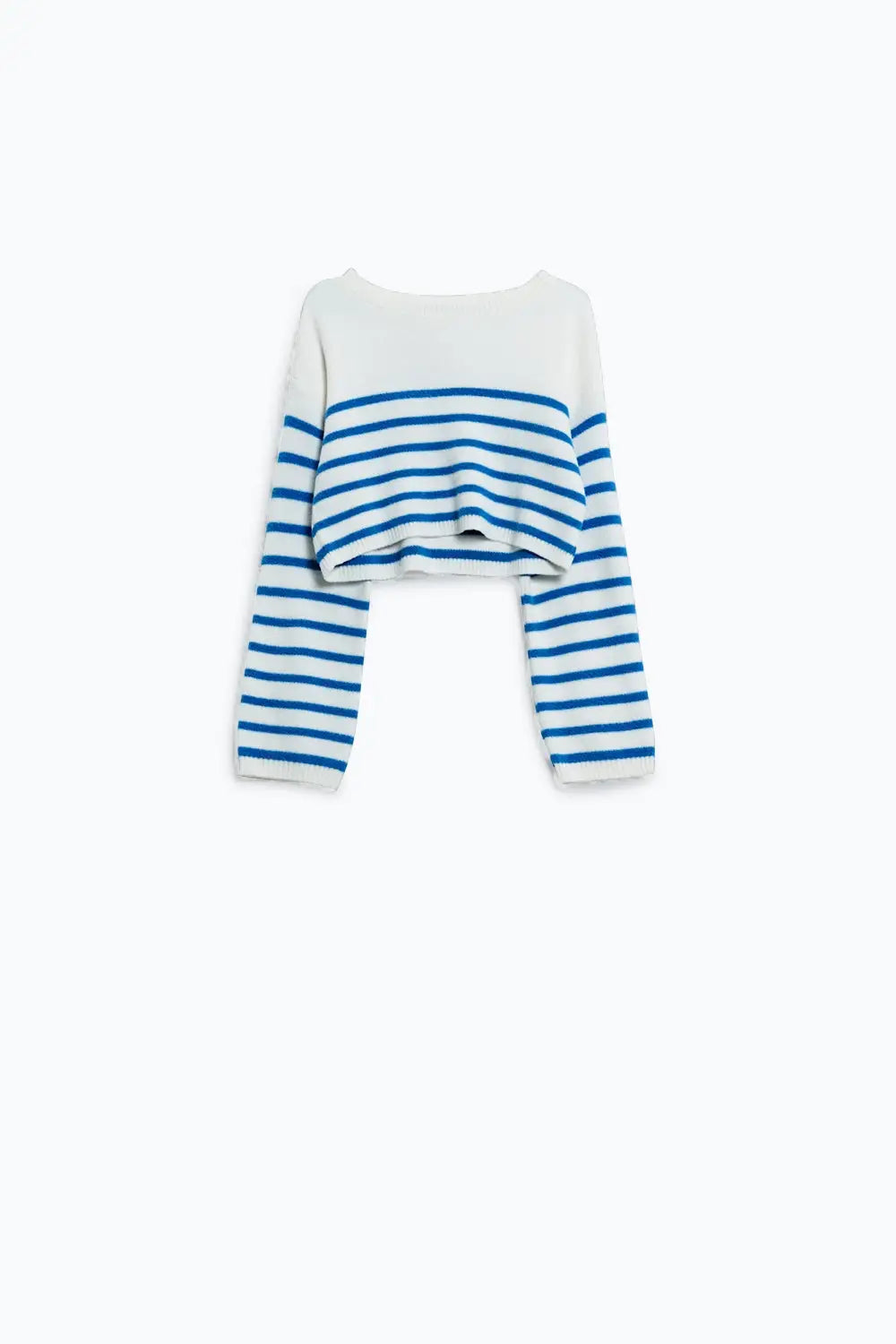 Cropped sweater with stripes and boat neck - Sweaters