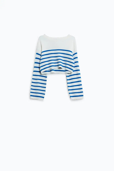 Cropped sweater with stripes and boat neck - Sweaters