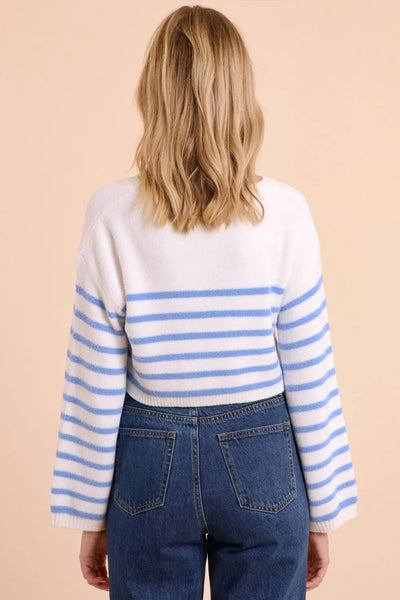 Cropped sweater with stripes and boat neck - Sweaters
