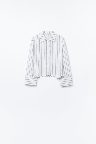 cropped white striped poplin shirt