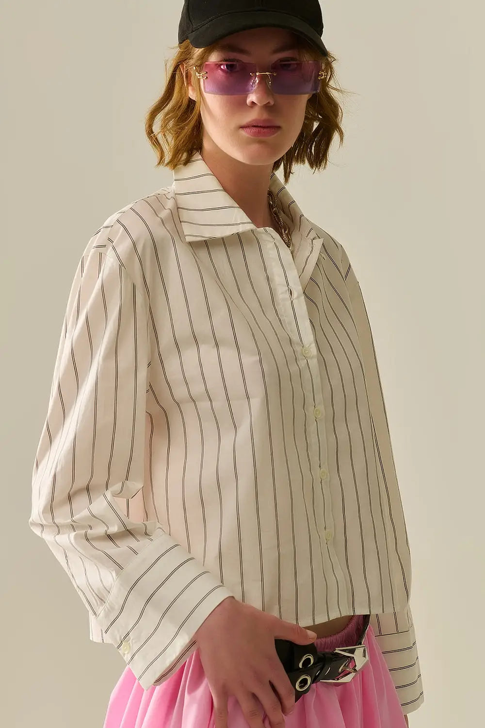 cropped white striped poplin shirt - Shirts