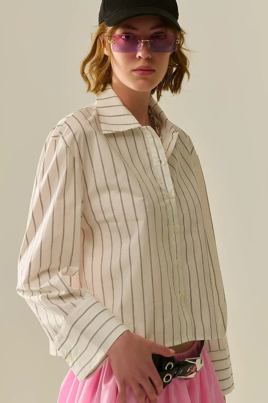 cropped white striped poplin shirt - Shirts