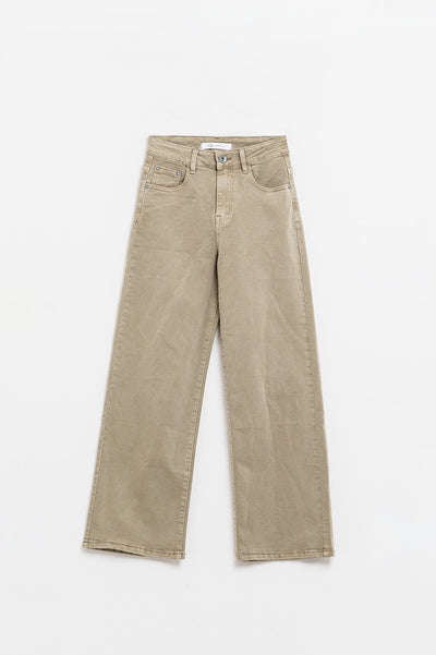 Cropped wide leg jeans in beige color