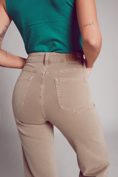 Cropped wide leg jeans in beige color