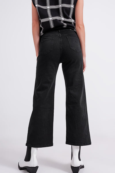 Cropped wide leg jeans in black