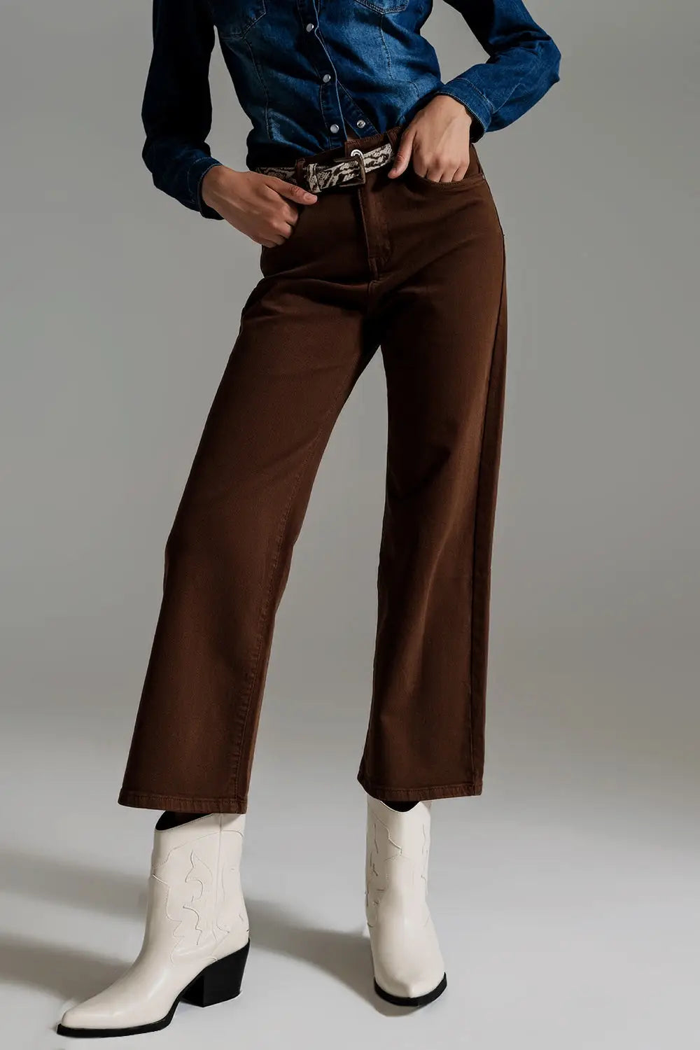 Cropped wide leg jeans in brown - Jeans