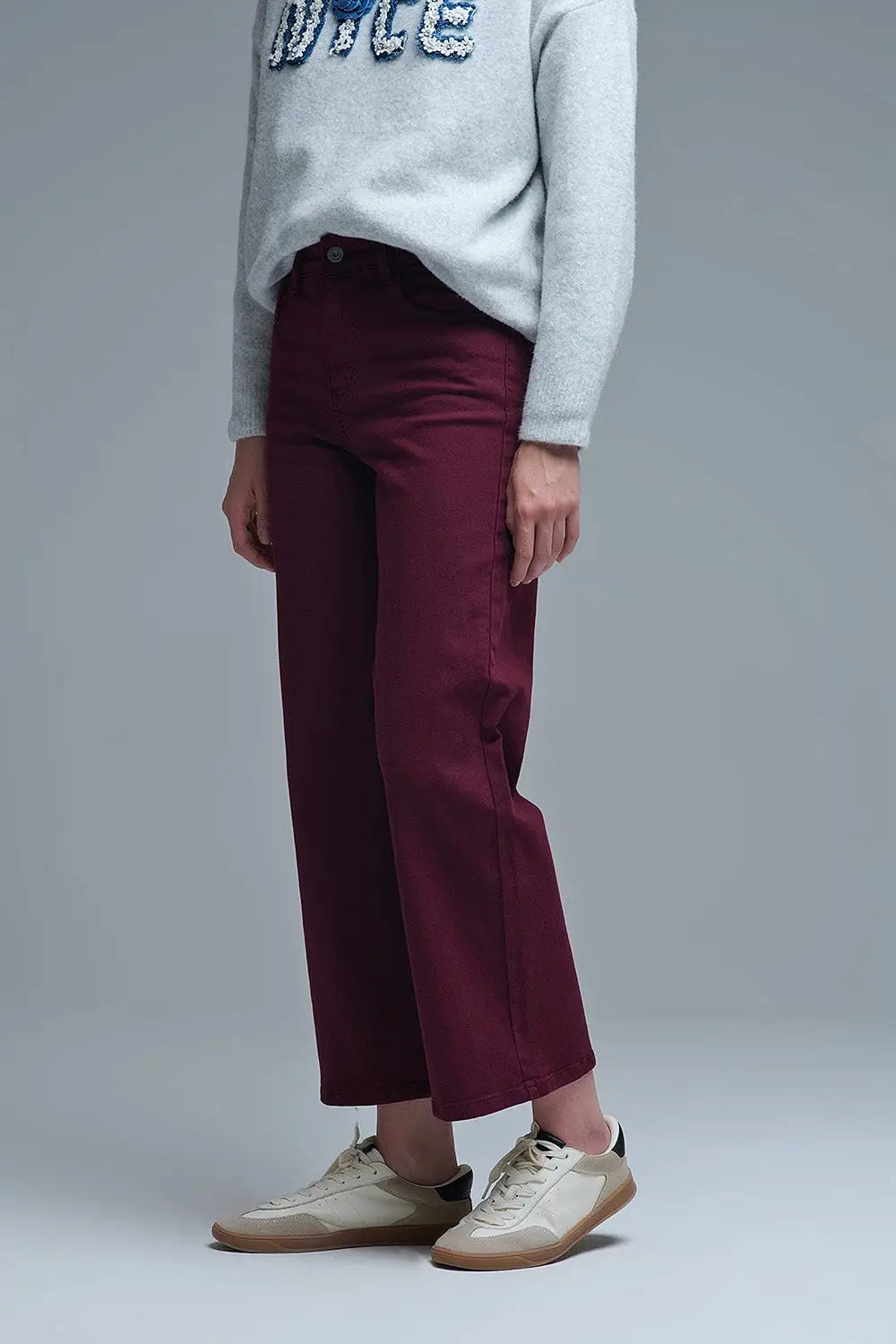 Cropped wide leg jeans in burgundy Jeans
