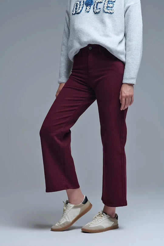 Cropped wide leg jeans in burgundy Jeans