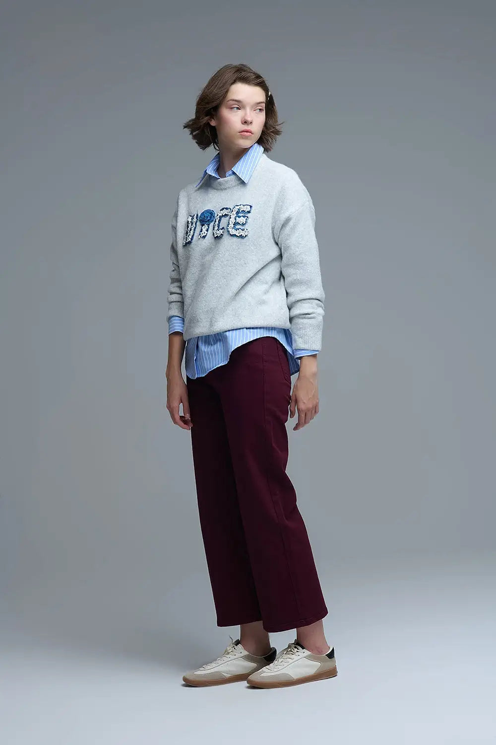 Cropped wide leg jeans in burgundy Jeans