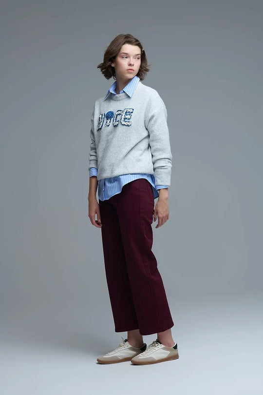 Cropped wide leg jeans in burgundy Jeans