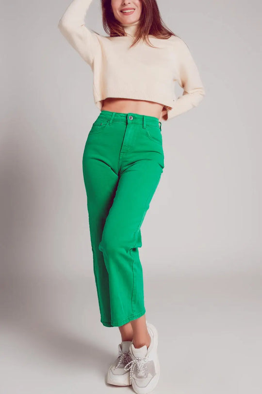 Cropped wide leg jeans in deep green - Jeans