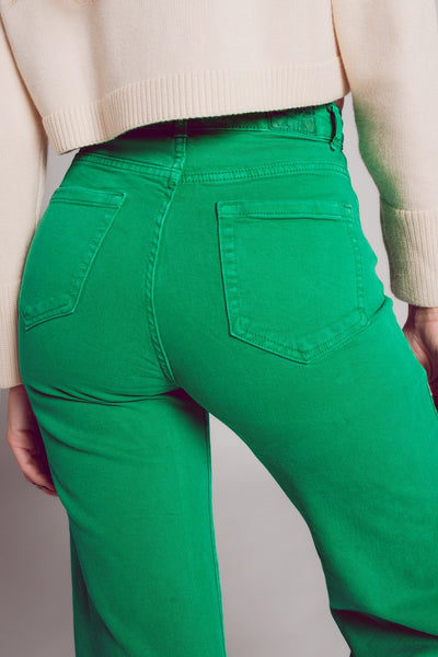 Cropped wide leg jeans in deep green